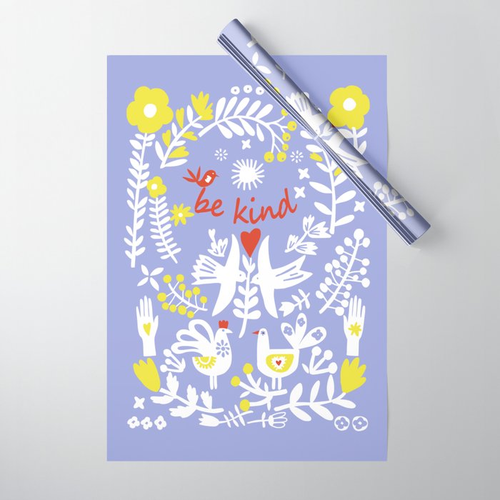 be kind - scandinavian folk art illustration Wrapping Paper Gallery Image 1