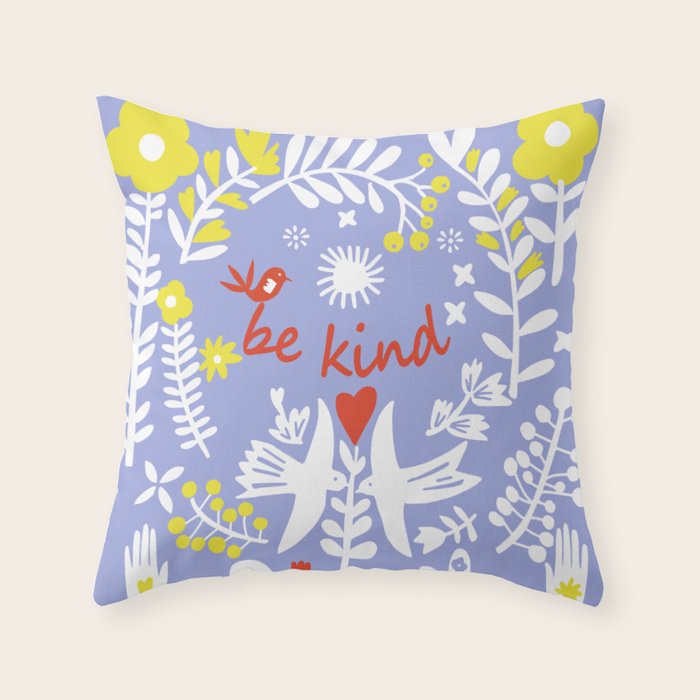 be kind - scandinavian folk art illustration Throw Pillow Gallery Image 6