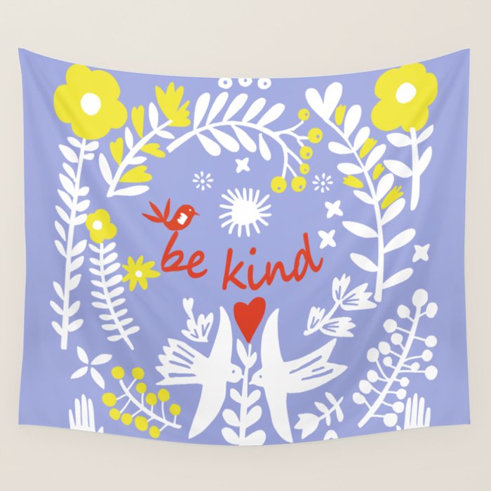 be kind - scandinavian folk art illustration Wall Tapestry Gallery Image 4