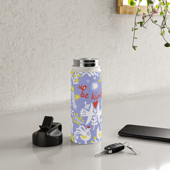 be kind - scandinavian folk art illustration Water Bottle Gallery Image 4