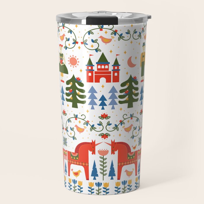 Scandinavian Fairytale - Green + Red Travel Mug Gallery Image 1