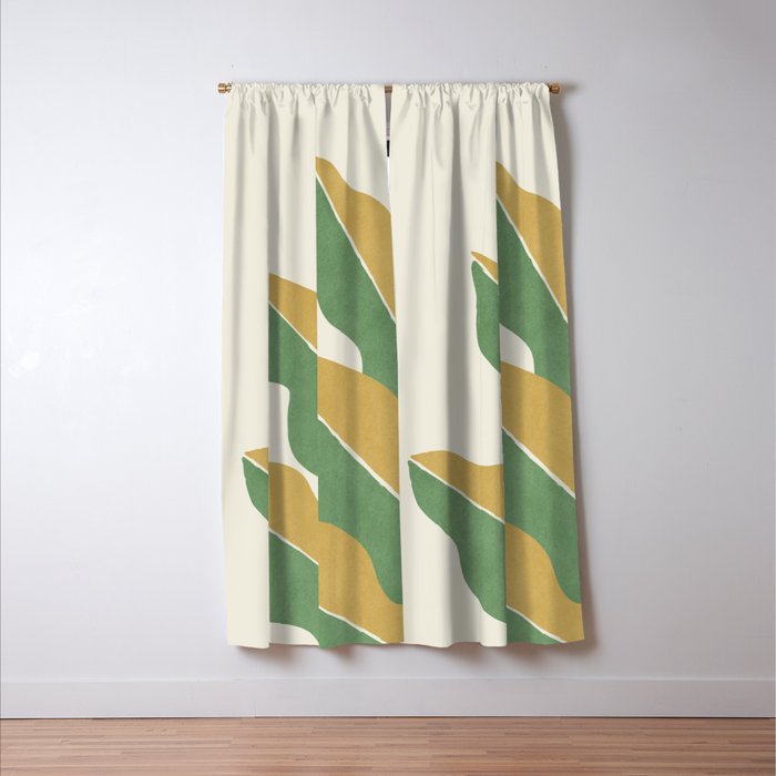 Color Block Abstract Leaf - Gold Green Window Curtain Gallery Image 3