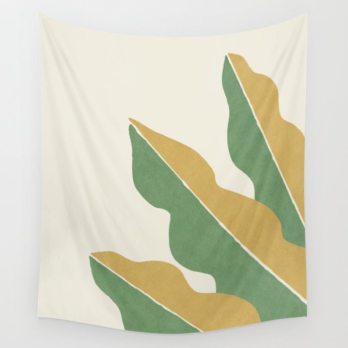 Color Block Abstract Leaf - Gold Green Wall Tapestry Gallery Image 1