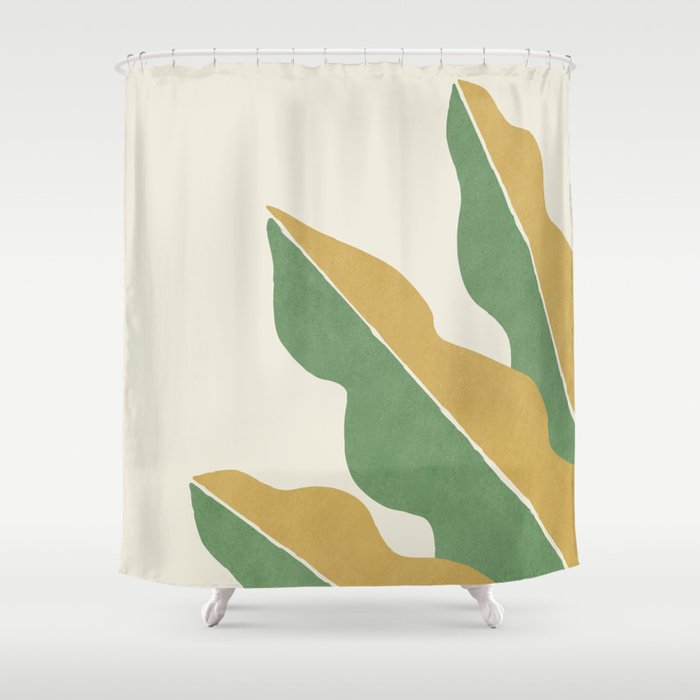 Color Block Abstract Leaf - Gold Green Shower Curtain Gallery Image 1
