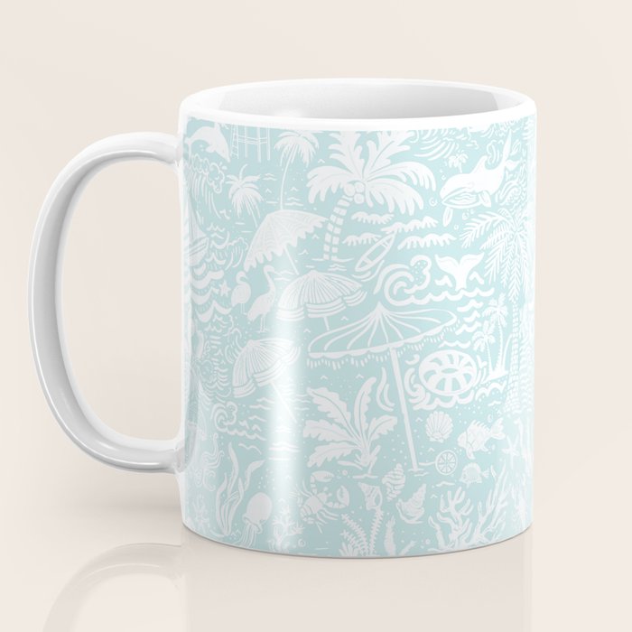 Coastal Daydream hand-drawn ocean collage pattern in mint Coffee Mug Gallery Image 3