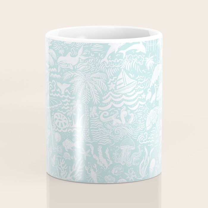 Coastal Daydream hand-drawn ocean collage pattern in mint Coffee Mug Gallery Image 4