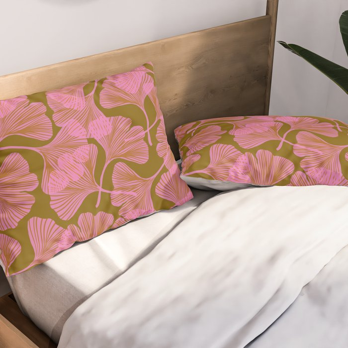 Pink Ginkgo Leaf Pattern Pillow Sham Gallery Image 2
