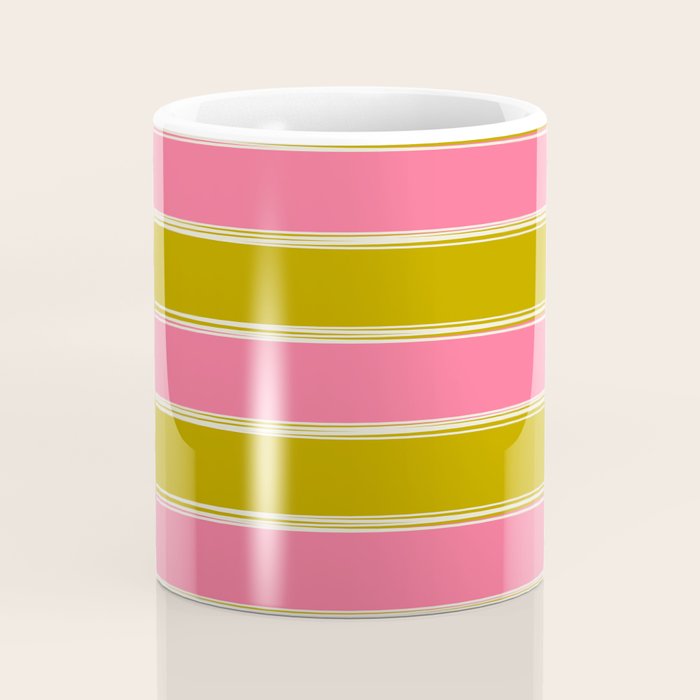 Bold Lined Stripes Pattern in Pink Chartreuse Cream Coffee Mug Gallery Image 4