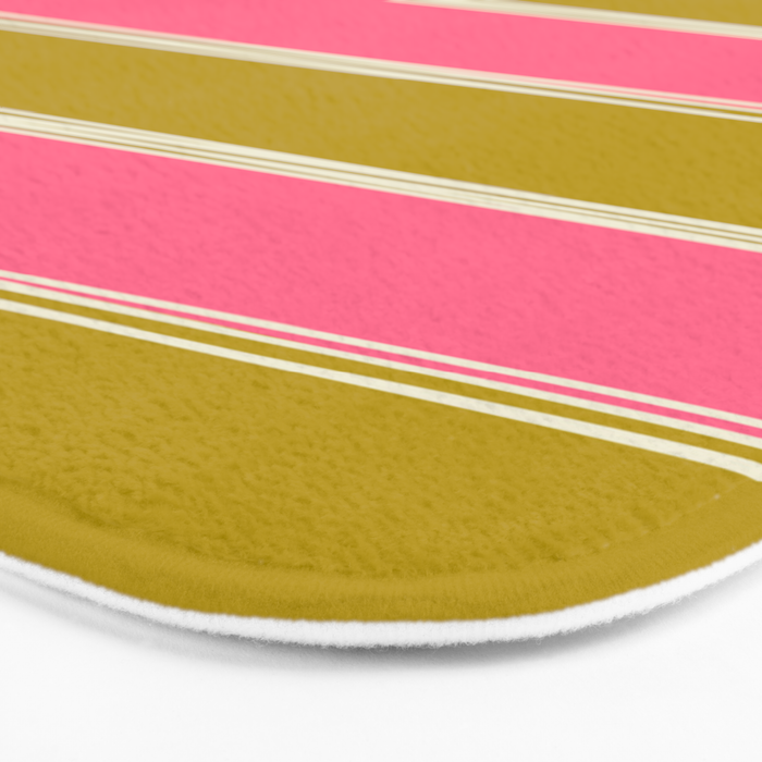 Bold Lined Stripes Pattern in Pink Chartreuse Cream Bath Mat Gallery Image 3