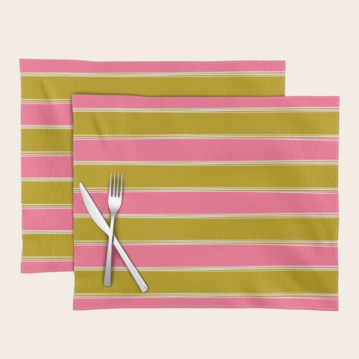 Bold Lined Stripes Pattern in Pink Chartreuse Cream Placemat Gallery Image 1