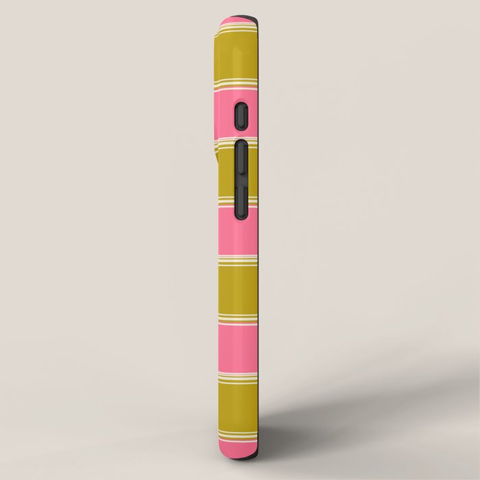 Bold Lined Stripes Pattern in Pink Chartreuse Cream iPhone Case Gallery Image 2