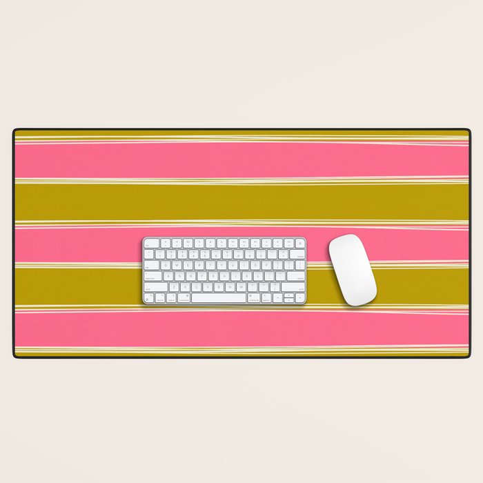 Bold Lined Stripes Pattern in Pink Chartreuse Cream Desk Mat Gallery Image 1