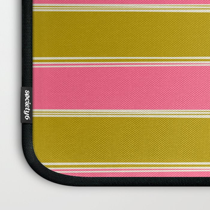 Bold Lined Stripes Pattern in Pink Chartreuse Cream Laptop Sleeve Gallery Image 3