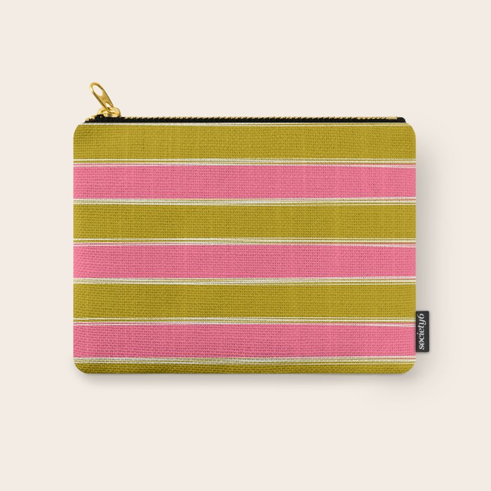 Bold Lined Stripes Pattern in Pink Chartreuse Cream Carry All Pouch Gallery Image 1