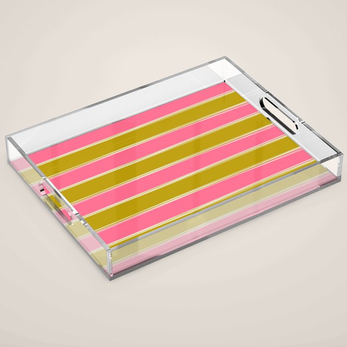 Bold Lined Stripes Pattern in Pink Chartreuse Cream Acrylic Tray Gallery Image 1