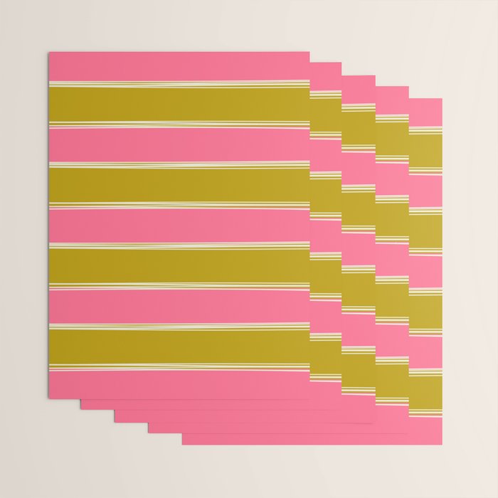 Bold Lined Stripes Pattern in Pink Chartreuse Cream Wrapping Paper Gallery Image 3