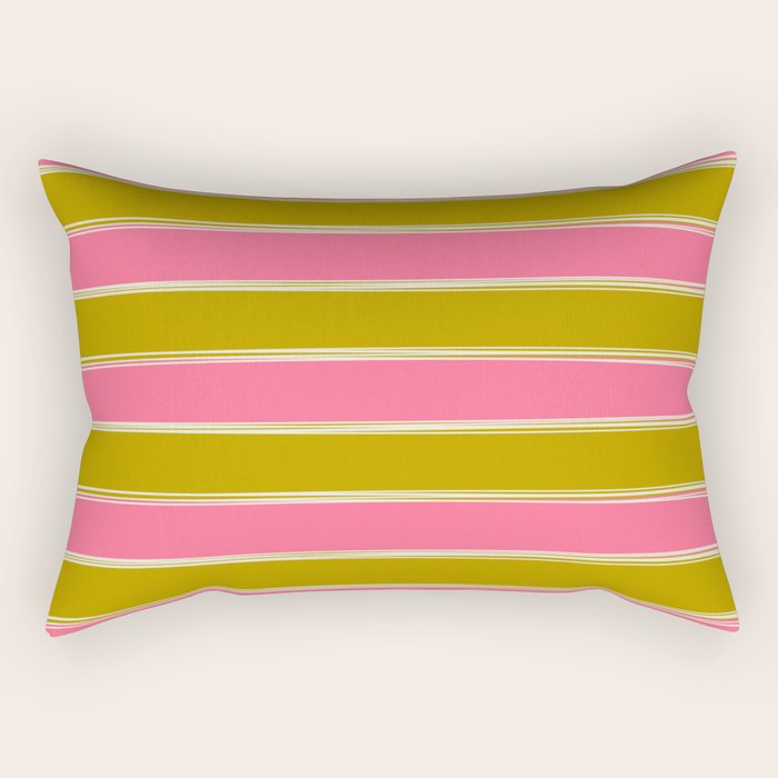 Bold Lined Stripes Pattern in Pink Chartreuse Cream Rectangular Pillow Gallery Image 2