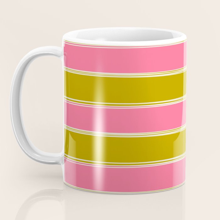 Bold Lined Stripes Pattern in Pink Chartreuse Cream Coffee Mug Gallery Image 3