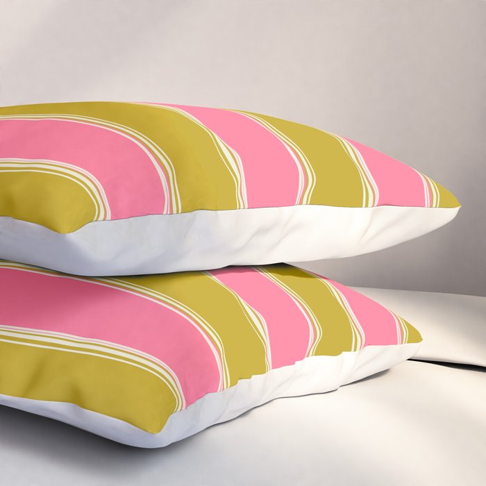 Bold Lined Stripes Pattern in Pink Chartreuse Cream Pillow Sham Gallery Image 3