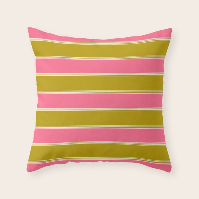 Bold Lined Stripes Pattern in Pink Chartreuse Cream Throw Pillow Gallery Image 6
