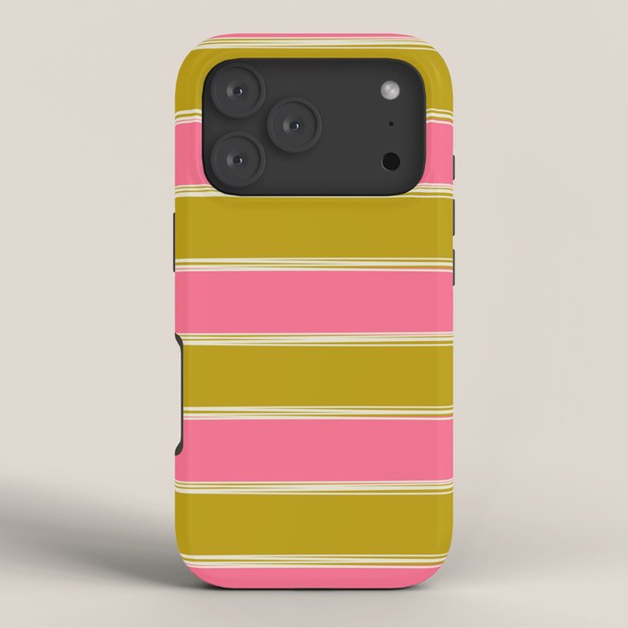 Bold Lined Stripes Pattern in Pink Chartreuse Cream iPhone Case Gallery Image 3