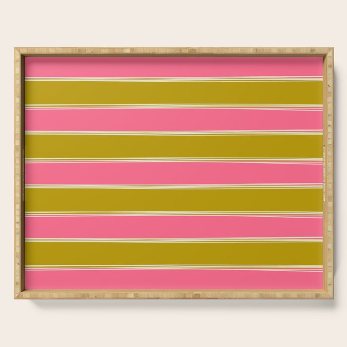 Bold Lined Stripes Pattern in Pink Chartreuse Cream Serving Tray Gallery Image 1