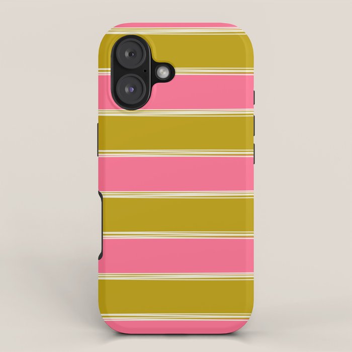 Bold Lined Stripes Pattern in Pink Chartreuse Cream iPhone Case Gallery Image 1