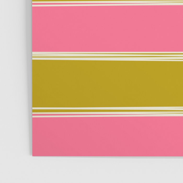 Bold Lined Stripes Pattern in Pink Chartreuse Cream Poster Gallery Image 3