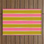 Bold Lined Stripes Pattern in Pink Chartreuse Cream Outdoor Rug Gallery Image 1