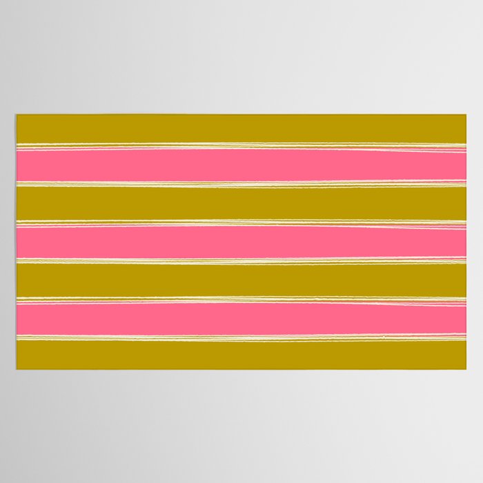 Bold Lined Stripes Pattern in Pink Chartreuse Cream Tablecloth Gallery Image 2