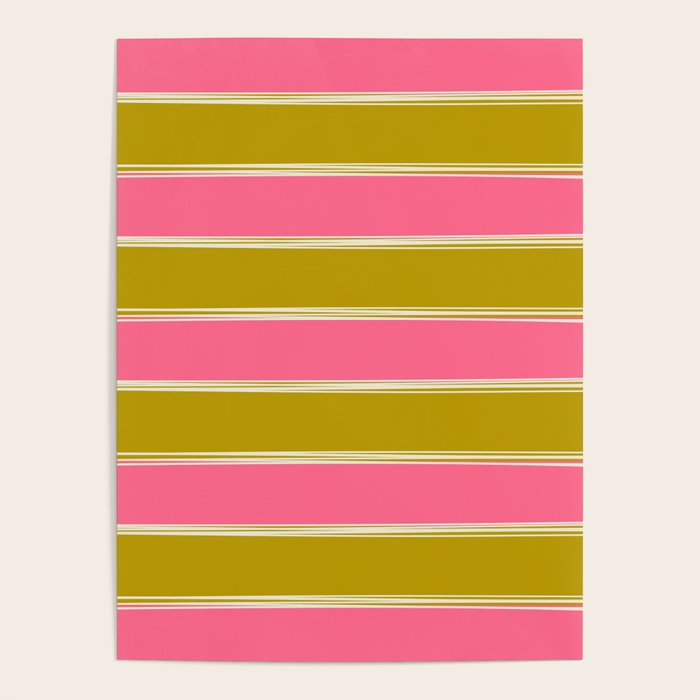 Bold Lined Stripes Pattern in Pink Chartreuse Cream Poster Gallery Image 4