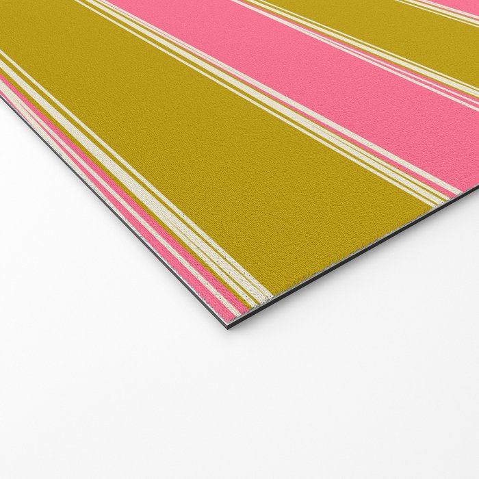 Bold Lined Stripes Pattern in Pink Chartreuse Cream Welcome Mat Gallery Image 2