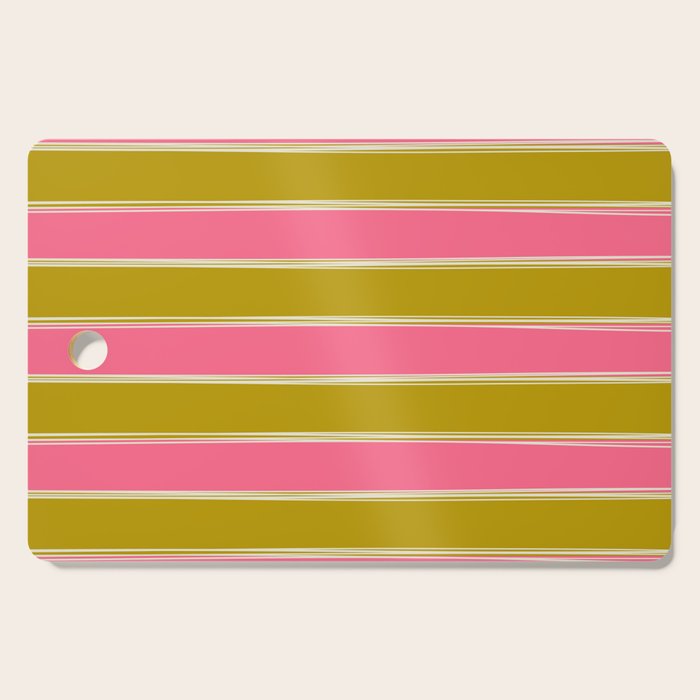 Bold Lined Stripes Pattern in Pink Chartreuse Cream Cutting Board Gallery Image 1