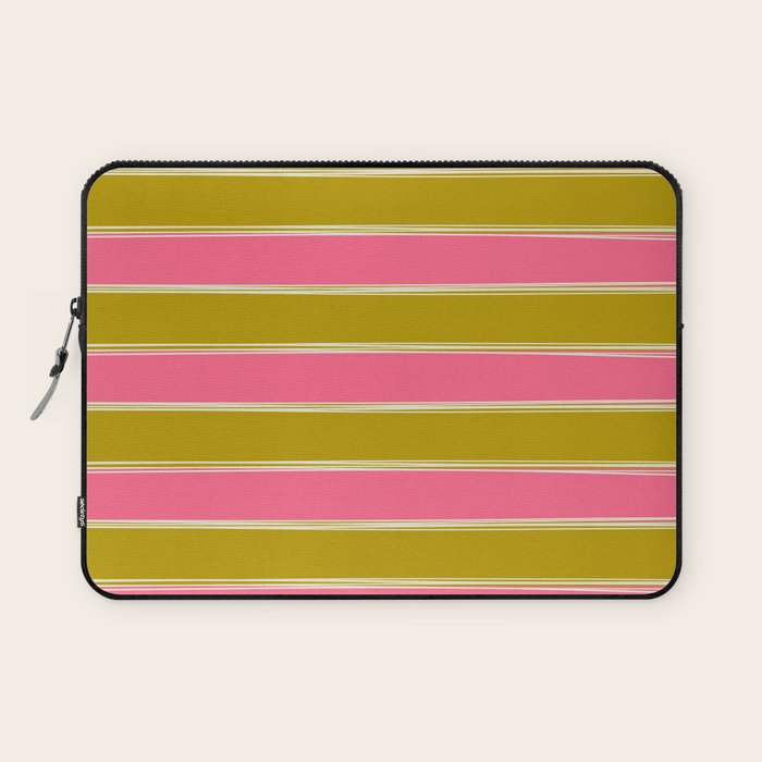 Bold Lined Stripes Pattern in Pink Chartreuse Cream Laptop Sleeve Gallery Image 1