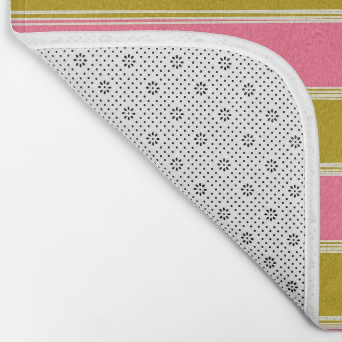 Bold Lined Stripes Pattern in Pink Chartreuse Cream Bath Mat Gallery Image 2