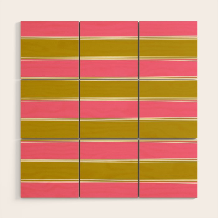 Bold Lined Stripes Pattern in Pink Chartreuse Cream Wood Wall Art Gallery Image 1