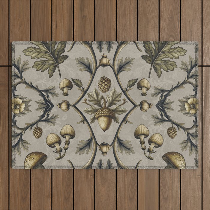 William Morris Style Forest Tales Cabincore Pattern Beige Outdoor Rug Gallery Image 1