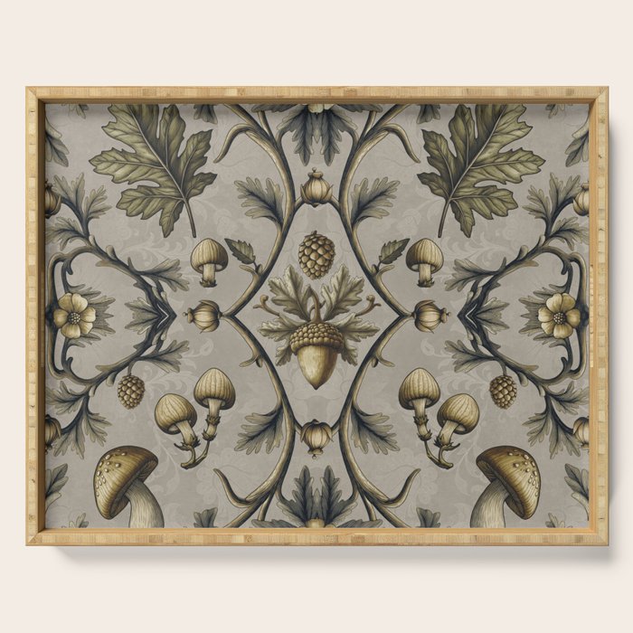 William Morris Style Forest Tales Cabincore Pattern Beige Serving Tray Gallery Image 1