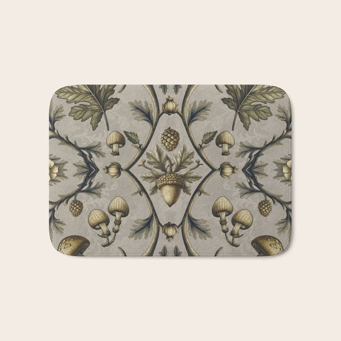 William Morris Style Forest Tales Cabincore Pattern Beige Bath Mat Gallery Image 1