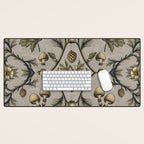 William Morris Style Forest Tales Cabincore Pattern Beige Desk Mat Gallery Image 1