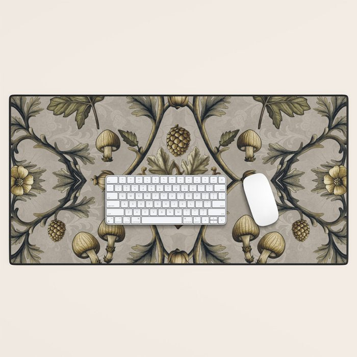 William Morris Style Forest Tales Cabincore Pattern Beige Desk Mat Gallery Image 1