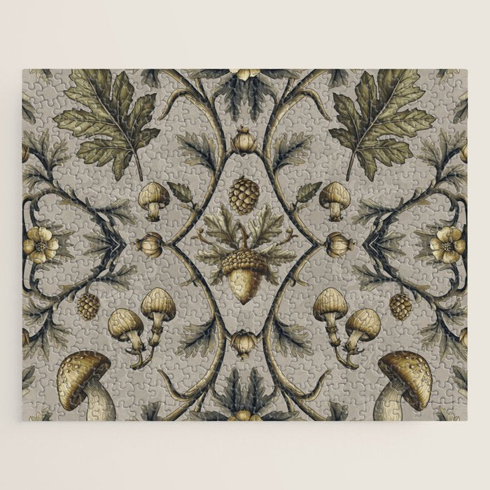 William Morris Style Forest Tales Cabincore Pattern Beige Jigsaw Puzzle Gallery Image 1