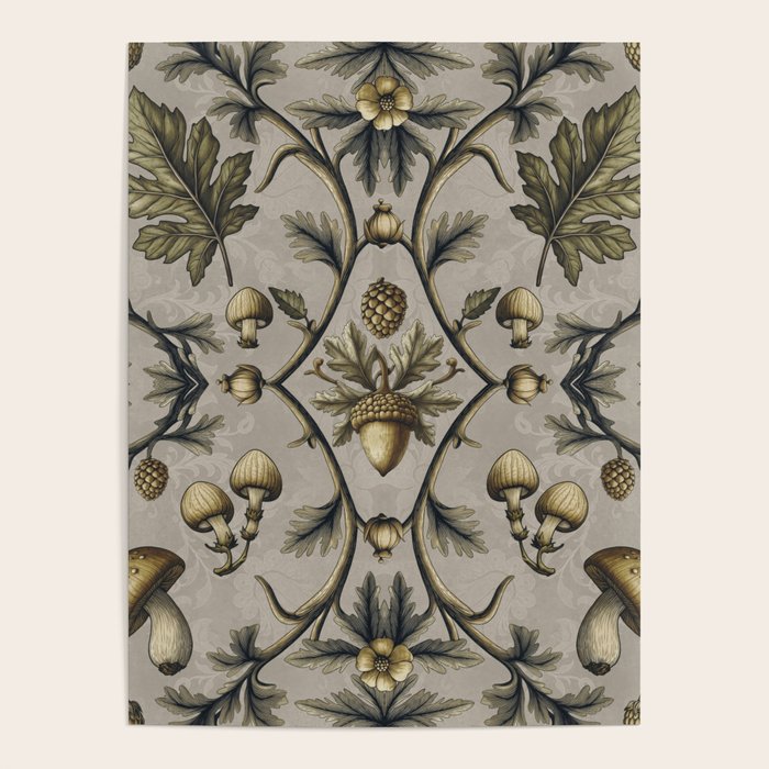 William Morris Style Forest Tales Cabincore Pattern Beige Poster Gallery Image 4