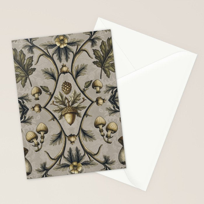 William Morris Style Forest Tales Cabincore Pattern Beige Stationery Card Gallery Image 2