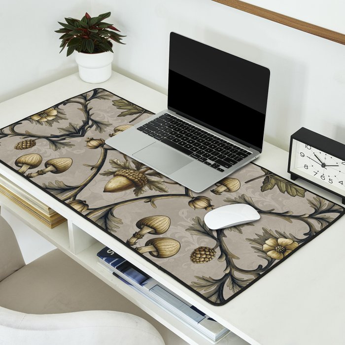 William Morris Style Forest Tales Cabincore Pattern Beige Desk Mat Gallery Image 2