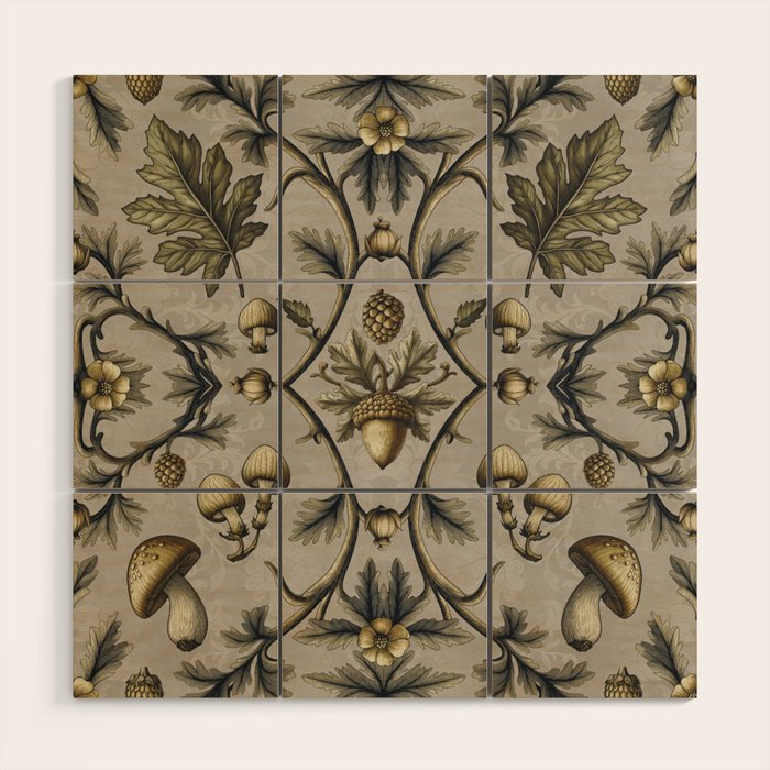 William Morris Style Forest Tales Cabincore Pattern Beige Wood Wall Art Gallery Image 1