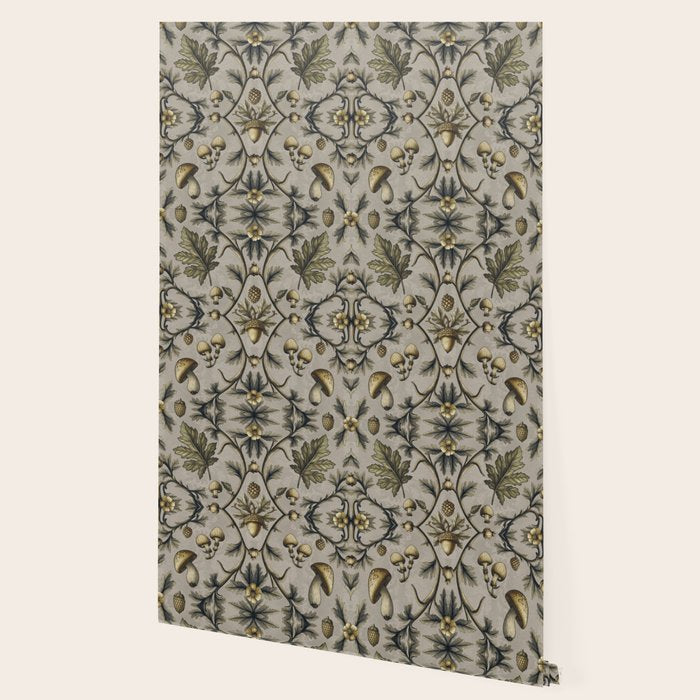 William Morris Style Forest Tales Cabincore Pattern Beige Wallpaper Gallery Image 2