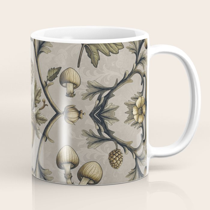 William Morris Style Forest Tales Cabincore Pattern Beige Coffee Mug Gallery Image 1