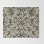 William Morris Style Forest Tales Cabincore Pattern Beige Throw Blanket Gallery Image 2