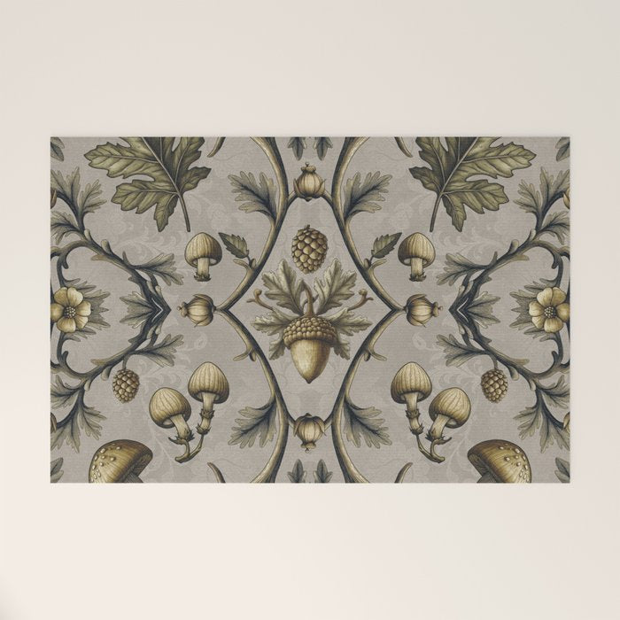 William Morris Style Forest Tales Cabincore Pattern Beige Welcome Mat Gallery Image 1